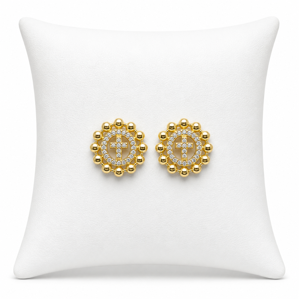 Brinco Cruz Dourado com Strass