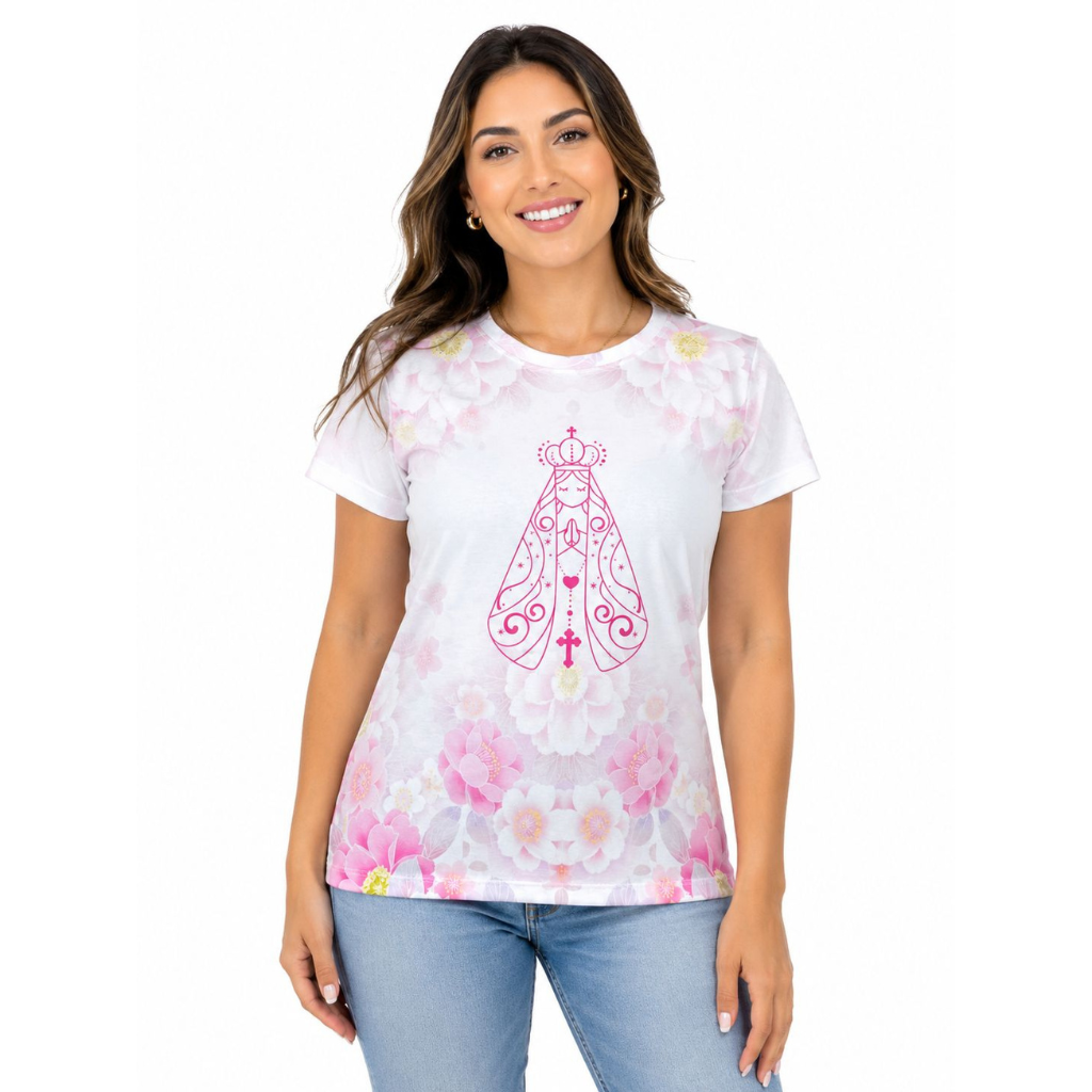 Camiseta Feminina Nossa Senhora Aparecida Rosa