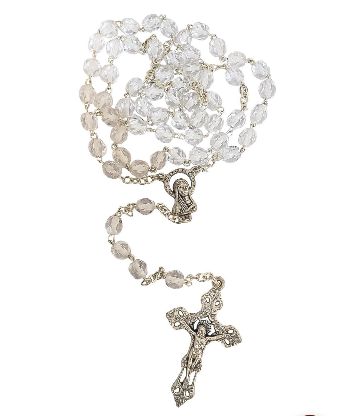 Terço De Cristal Bicolor Branco