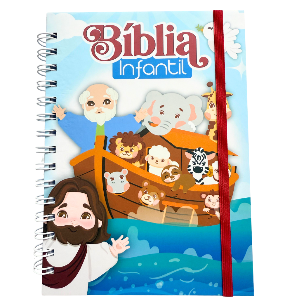 Children's Bible with Illustrated Cover – Spiral and Colorful Elastic