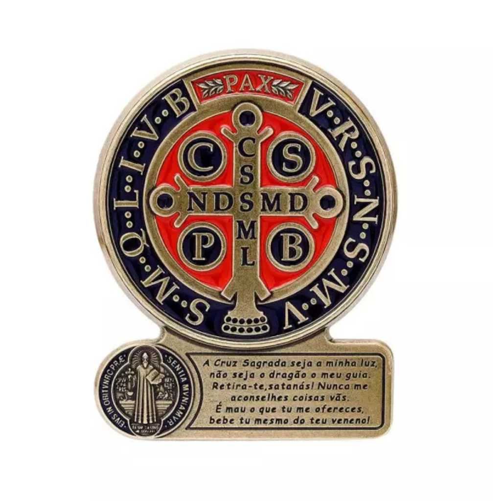 Medalha de São Bento com Oração Ouro Velho 14cm