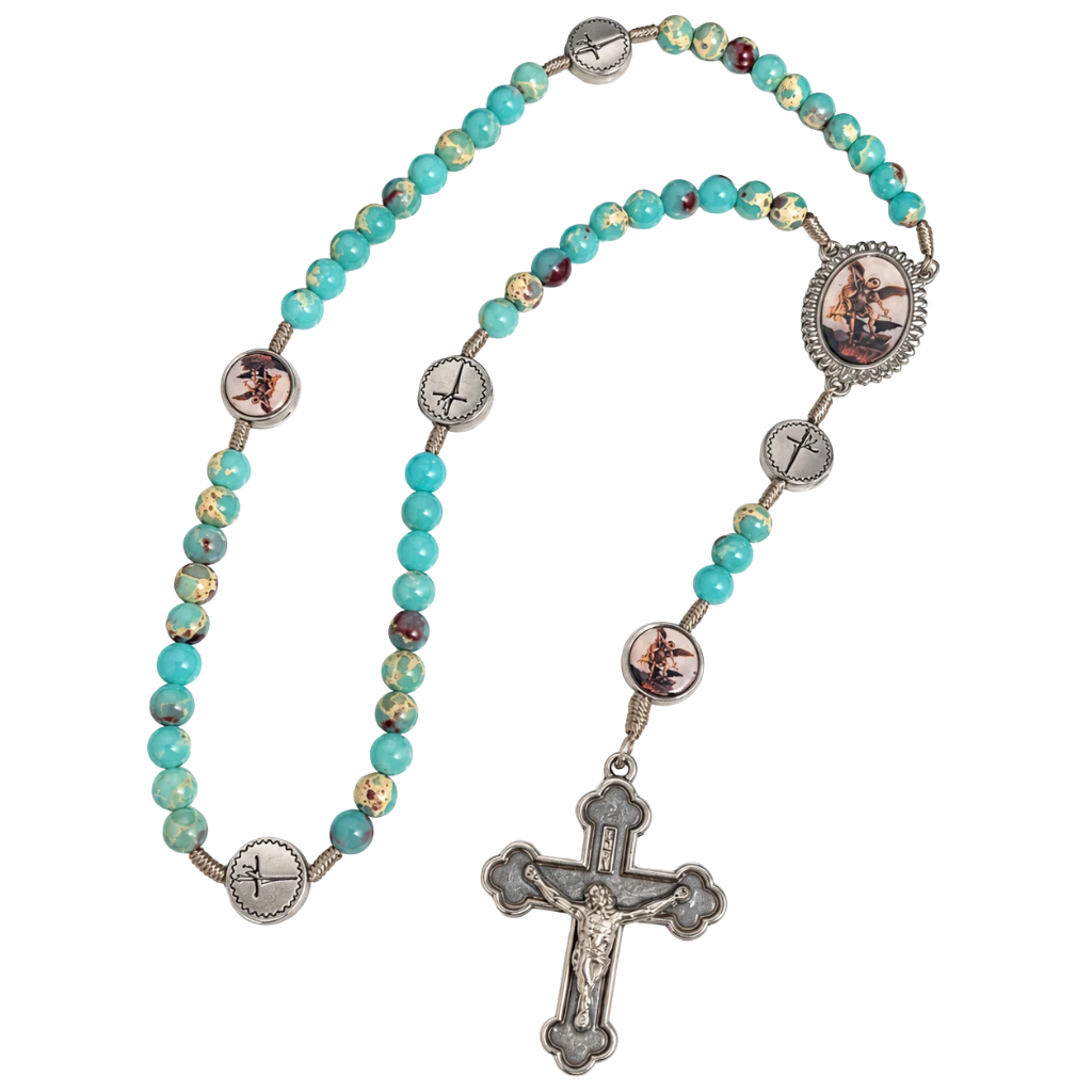 Terço de São Miguel Arcanjo - Cristal Jasper Imperial