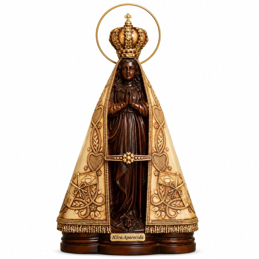 Nossa Senhora Aparecida - 20cm - Terracota com Auréola