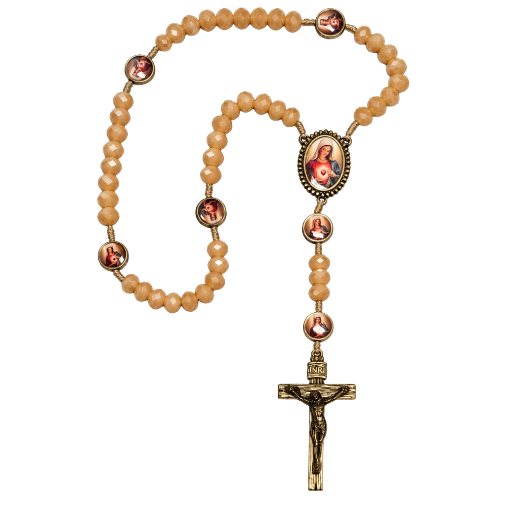 Terço do Imaculado Coração de Maria - Bege Irisado