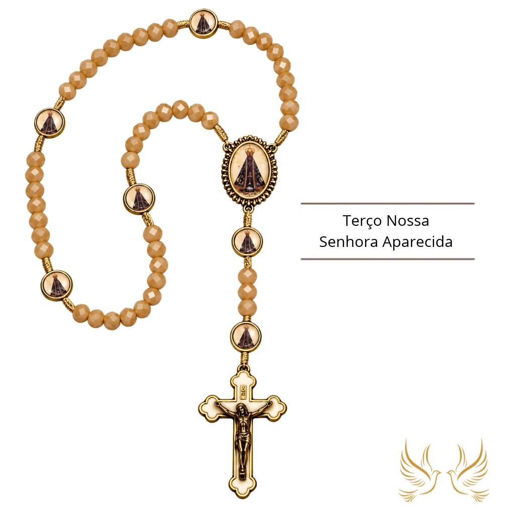 Terço de Nossa Senhora Aparecida - Bege Irisado