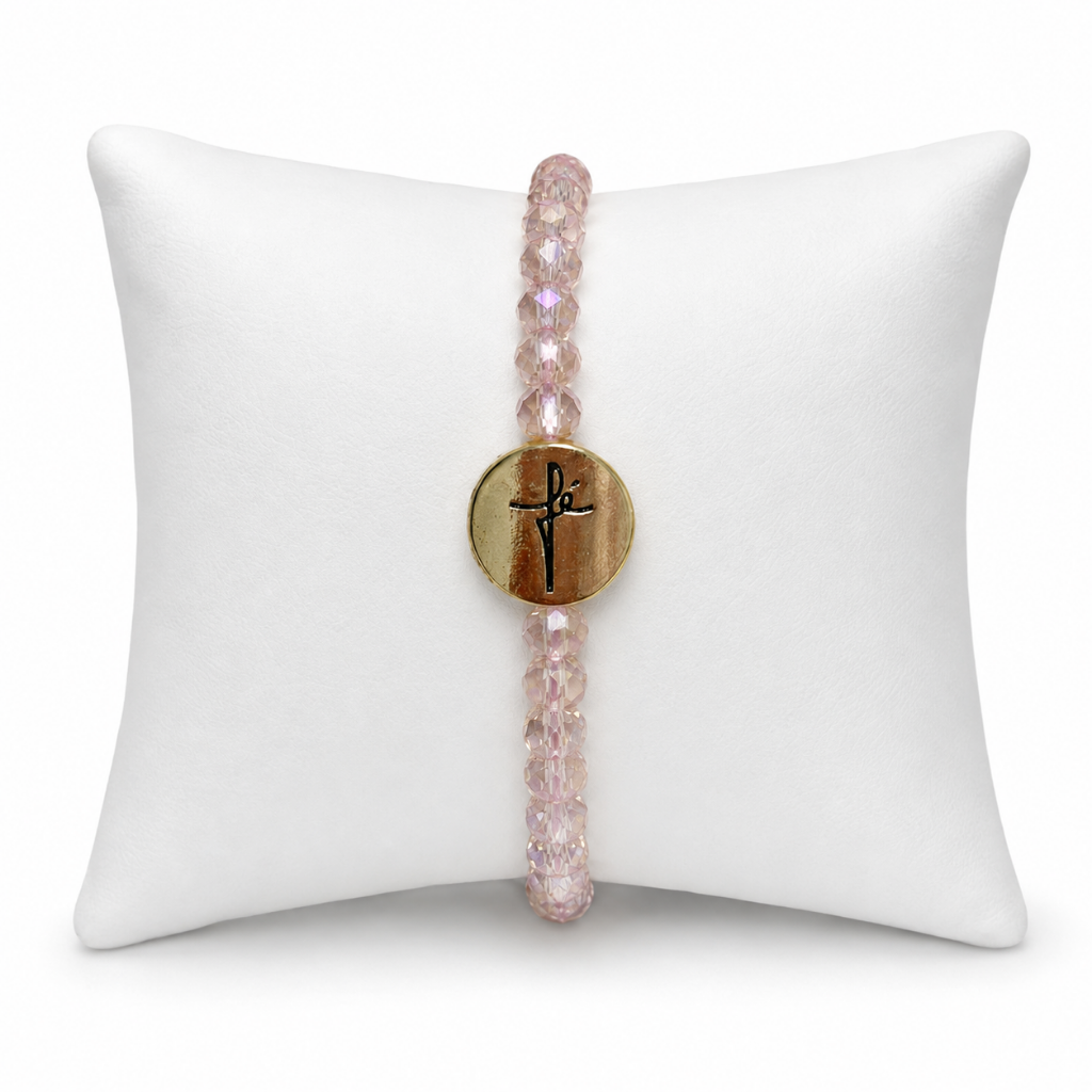 Pulseira Ajustavel - Fé - Cristal Rose Transparente