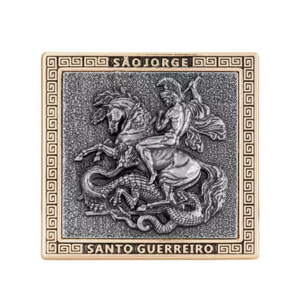 Adorno São Jorge Santo Guerreiro Dourado com Prata Velha