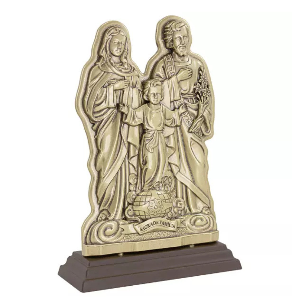 Adorno Sagrada Família em Metal Ouro Velho - 20cm