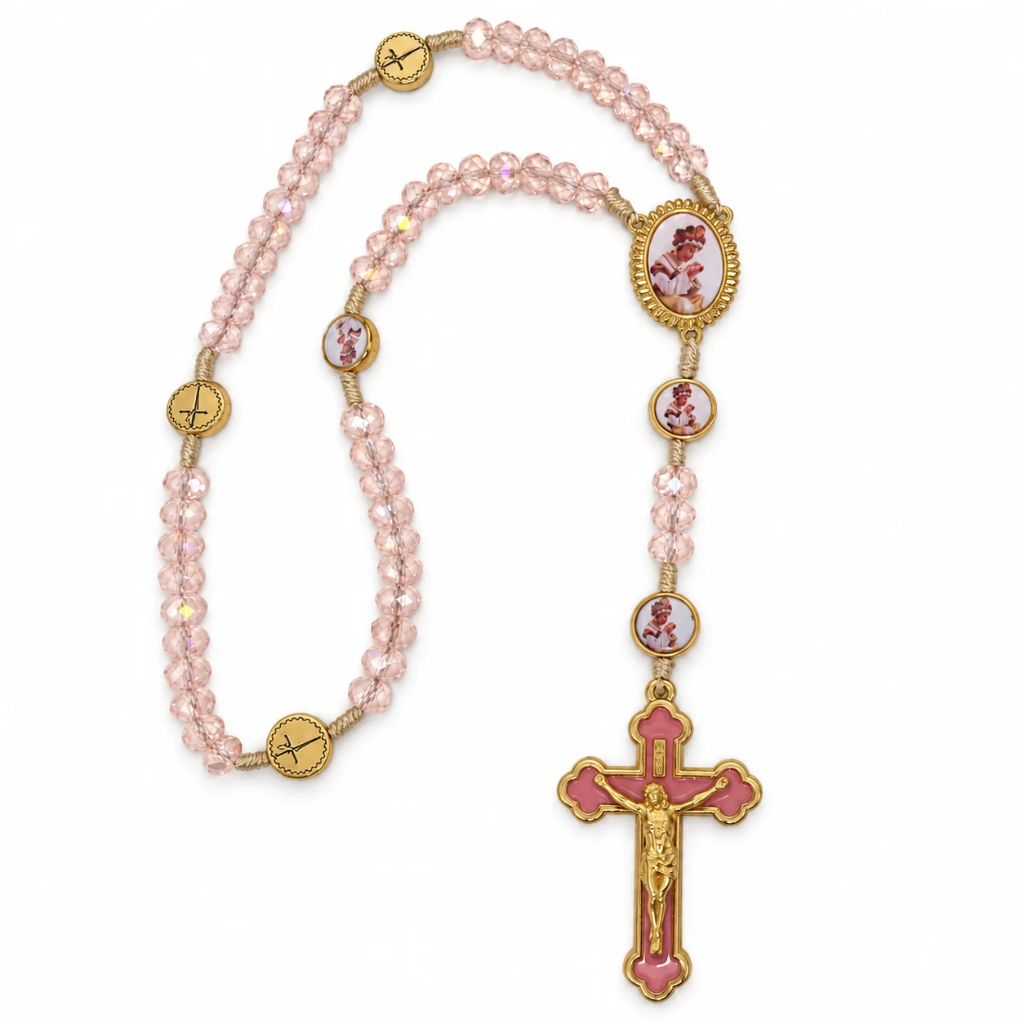 Terço Nossa Senhora de La Salette - Cristais Rose Transparente