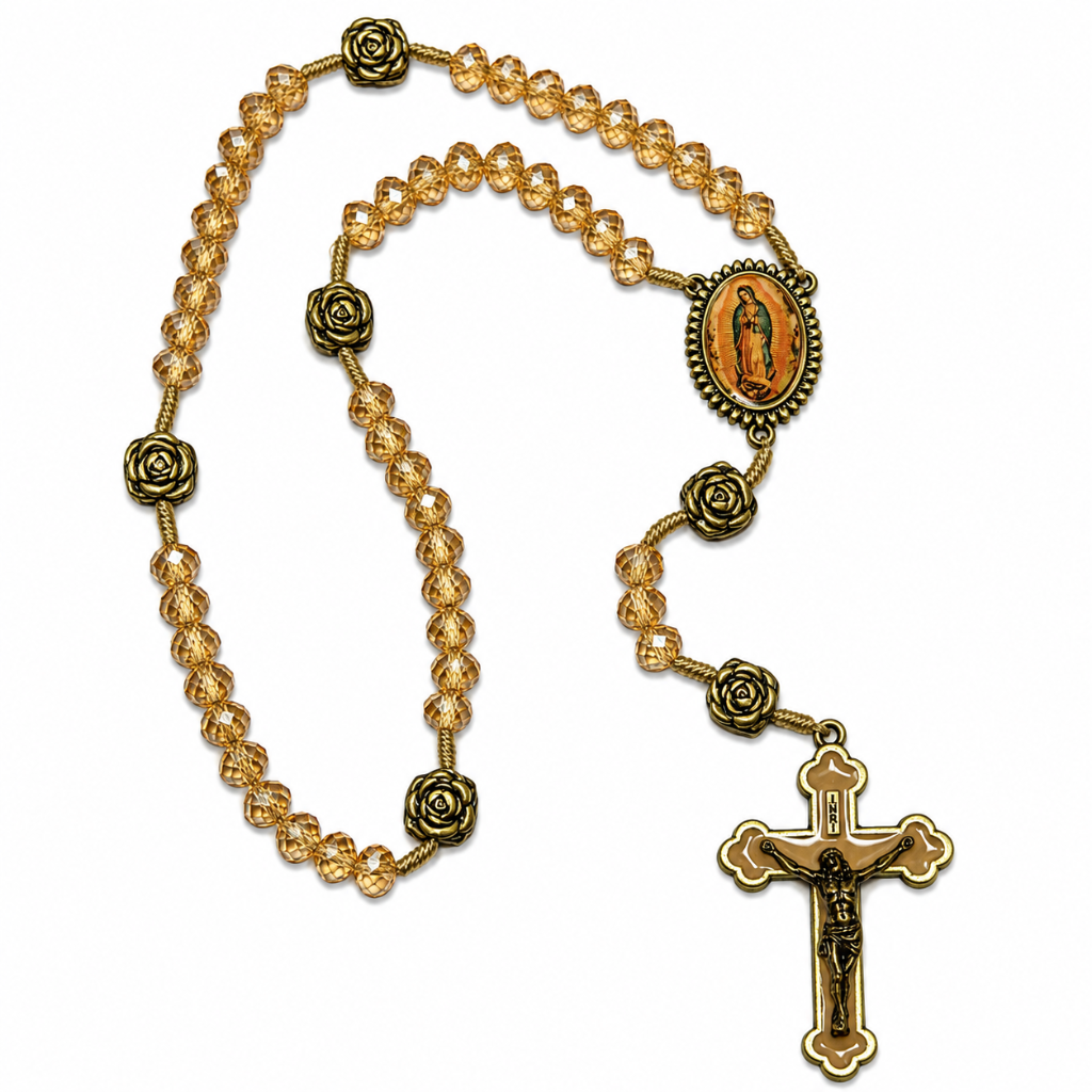 Terço Nossa Senhora de Guadalupe - Cristal Champanhe