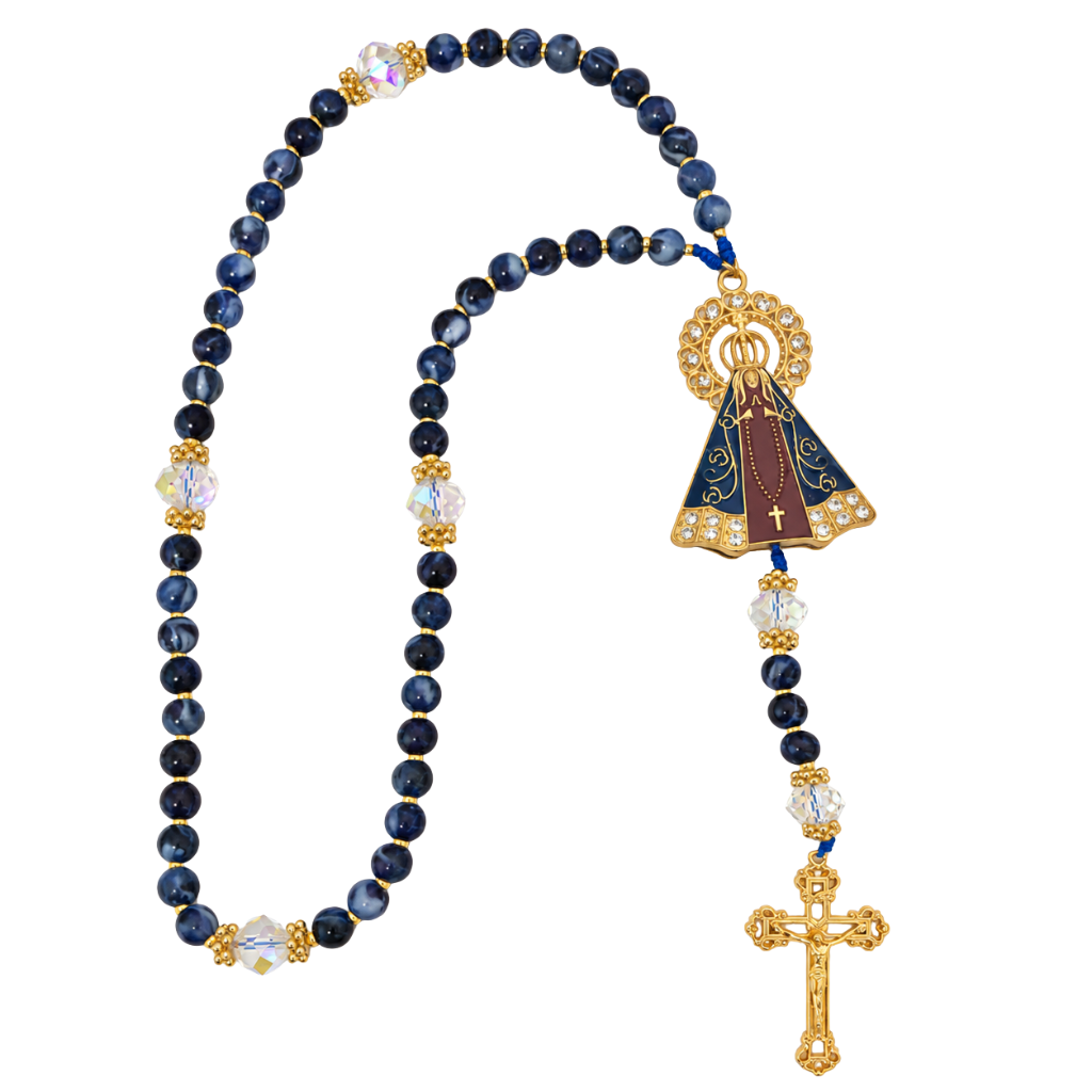 Terço Nossa Senhora Aparecida Azul com Cristais