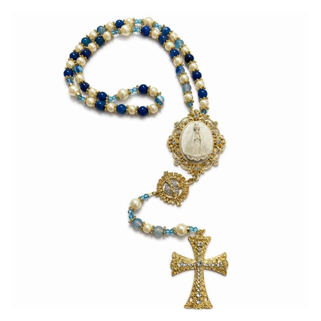 Terço de N. Sra. Aparecida Com Pérolas - Azul