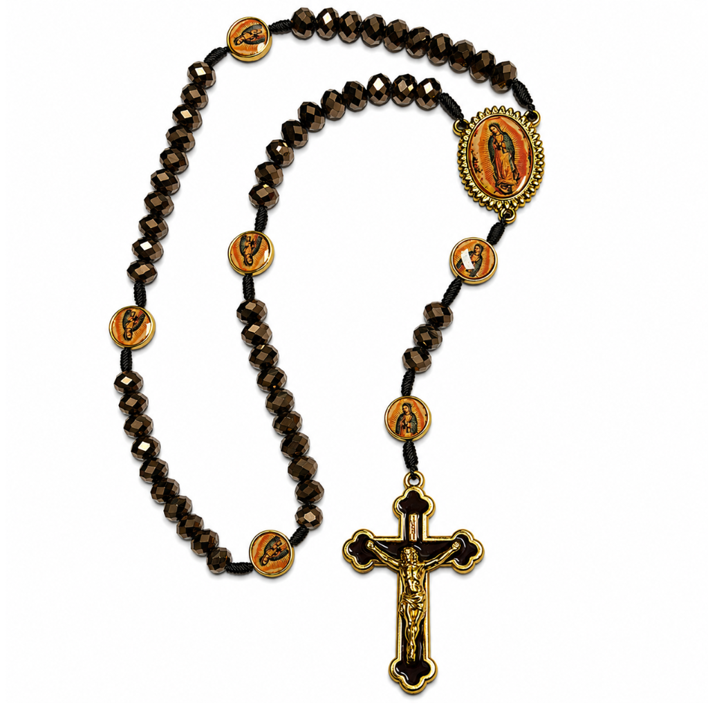 Terço Nossa Senhora de Guadalupe - Cristal Marrom Irisado