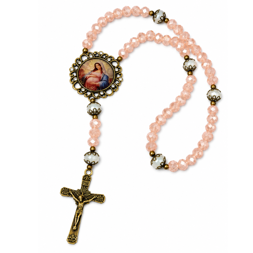 Terço Nossa Senhora Grávida Rosa
