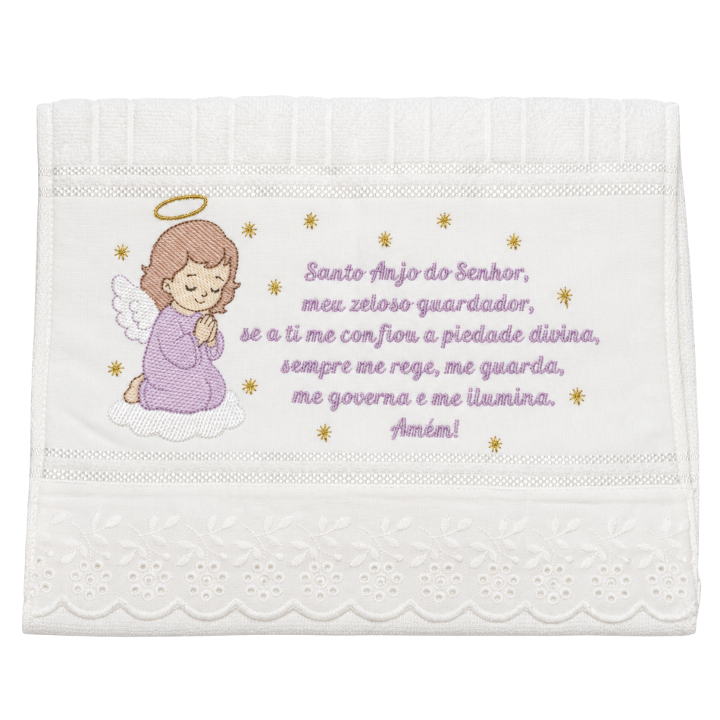 Toalha Infantil Santo Anjo Lilás com Oração