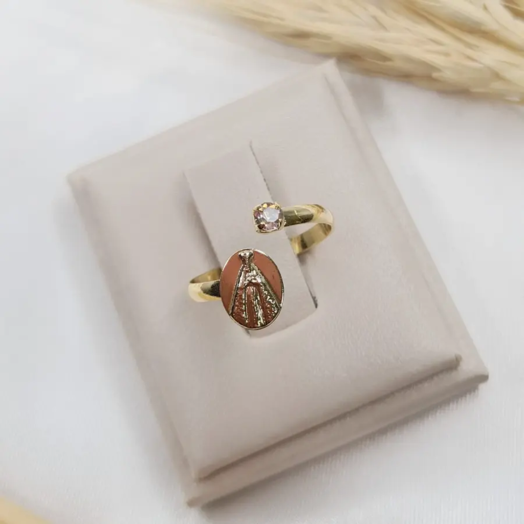 Anel Nossa Senhora Aparecida – Ajustável com Strass