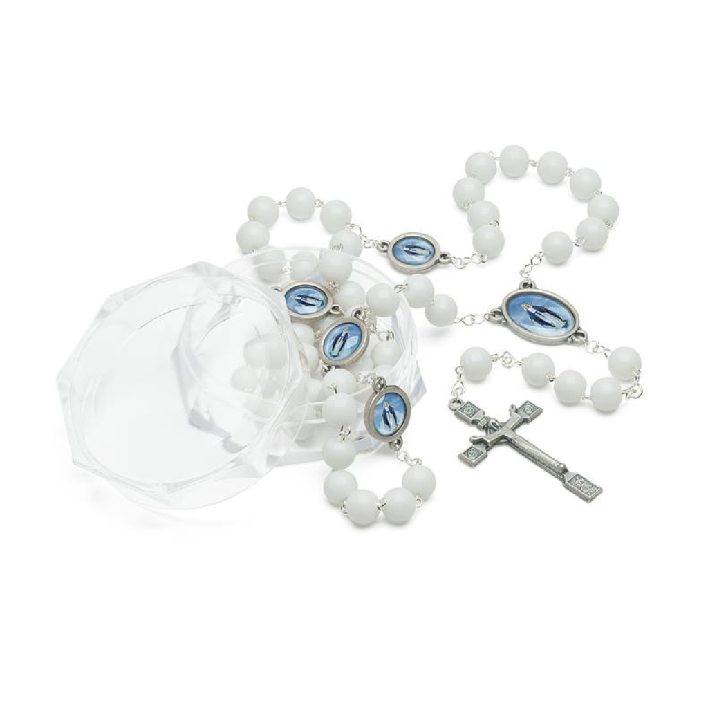 Terço Glacial Branco 8 mm Nossa Senhora das Graças