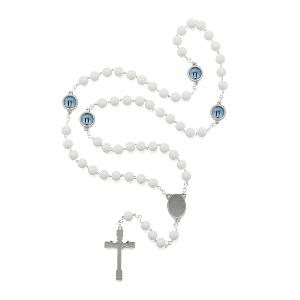 Terço Glacial Branco 8 mm Nossa Senhora das Graças