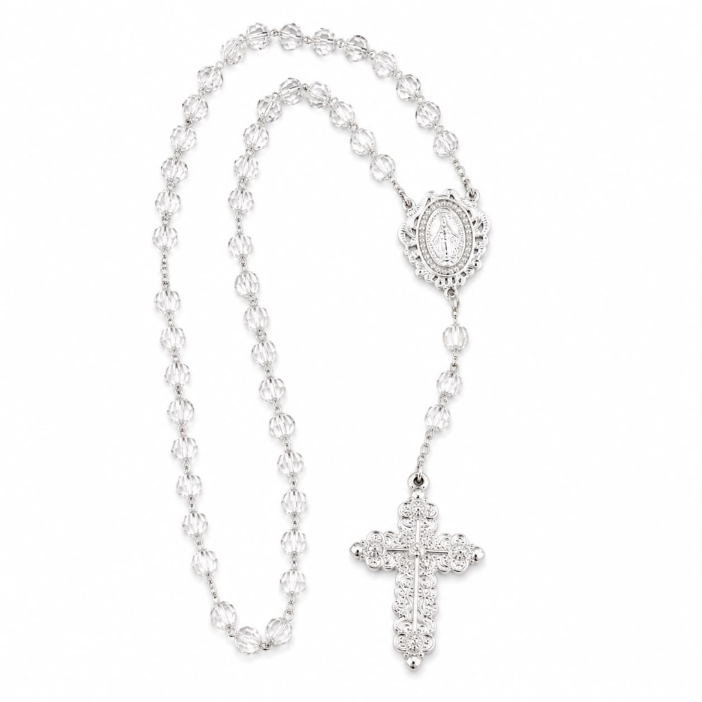 Terço de Noiva Cristal Prata com Strass