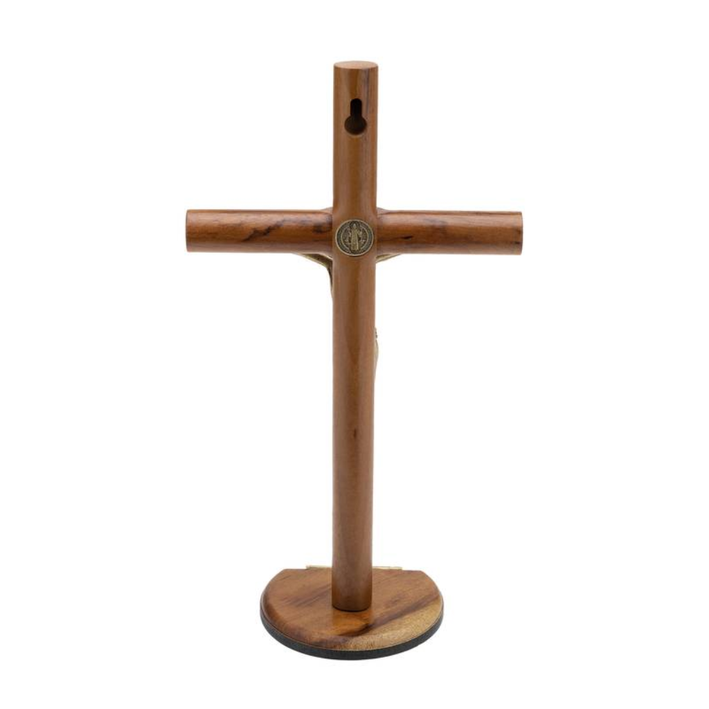 Crucifixo De Mesa Cilíndrica Com São Bento 26cm