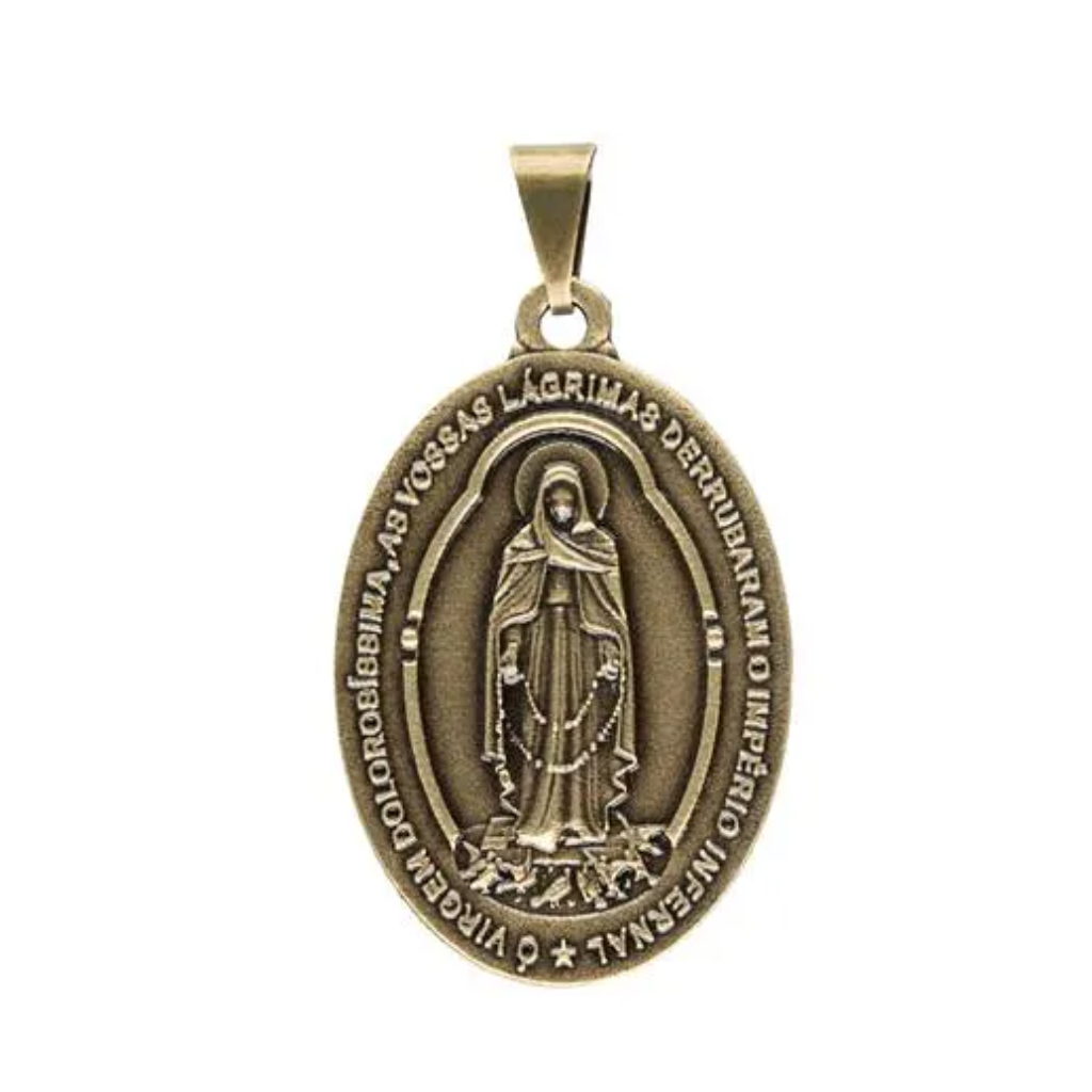Colgante Medalla Nuestra Señora de las Lágrimas y Jesús Atado