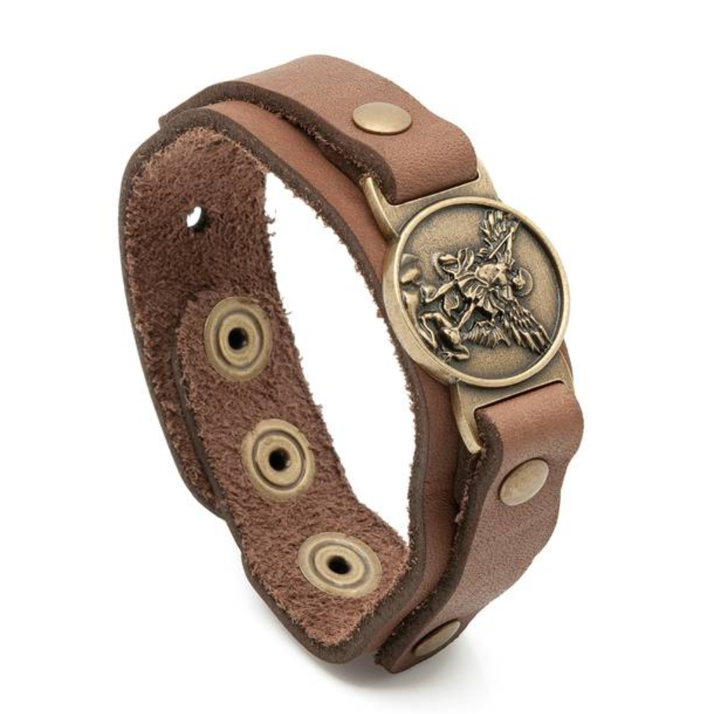 Pulsera de cuero marrón Sao Miguel Ov con botón