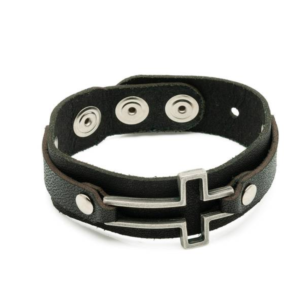 Pulsera cruzada de cuero negro