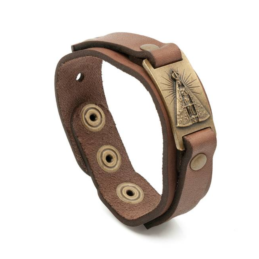 Pulsera Nuestra Señora de Aparecida - Cuero Marrón
