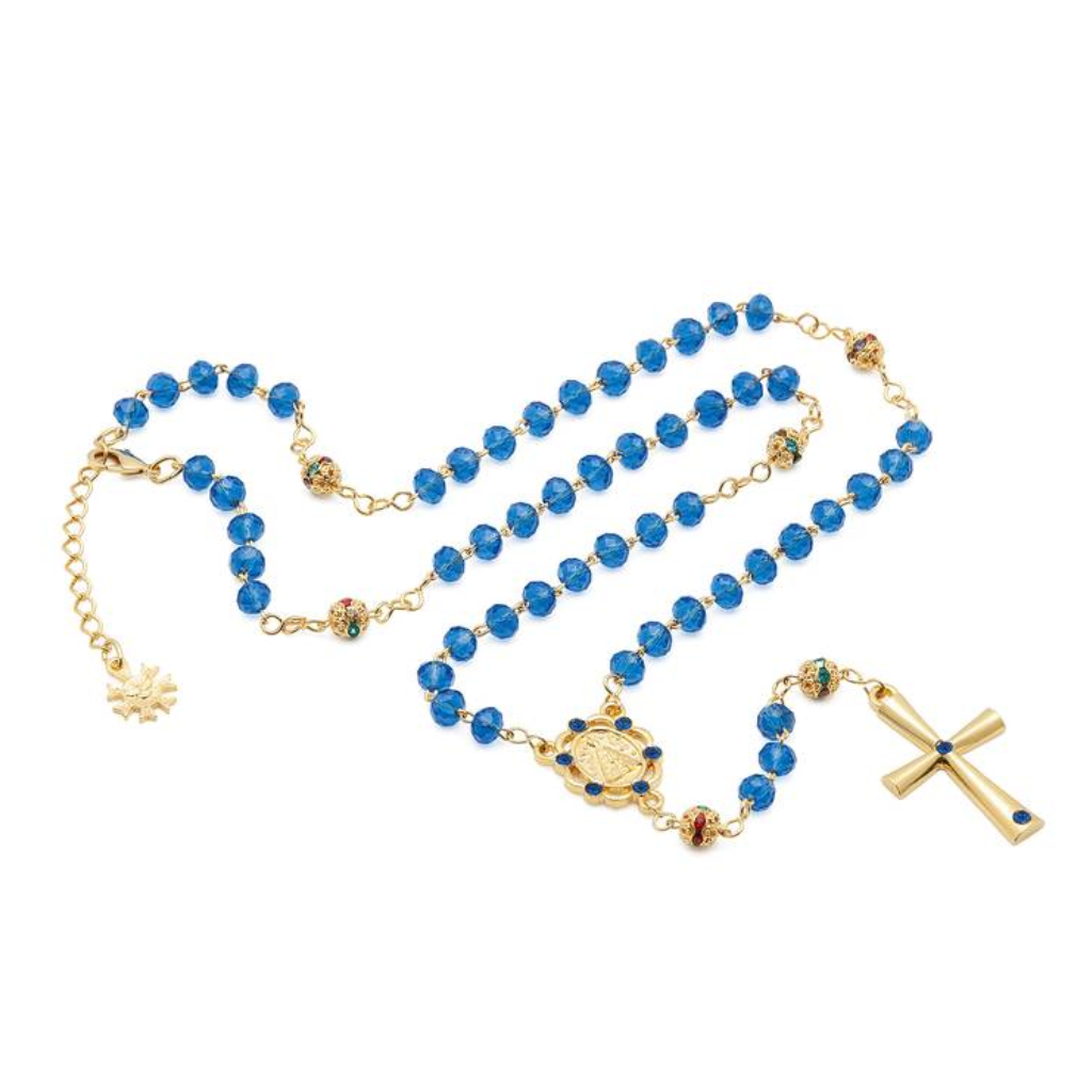 Our Lady of Aparecida Rosary Necklace - Adjustable Blue Crystal
