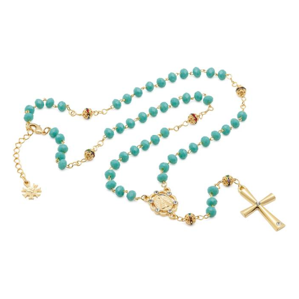 Colar Terço Turquesa Nossa Senhora Aparecida - Cristal
