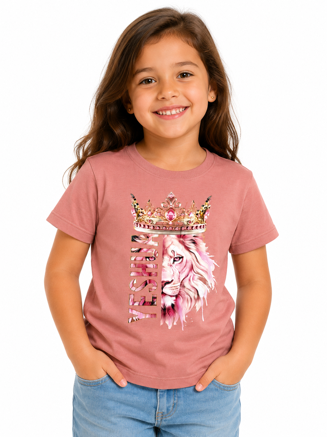 T-Shirt Infantil Feminina Leao Yeshua - Rosa