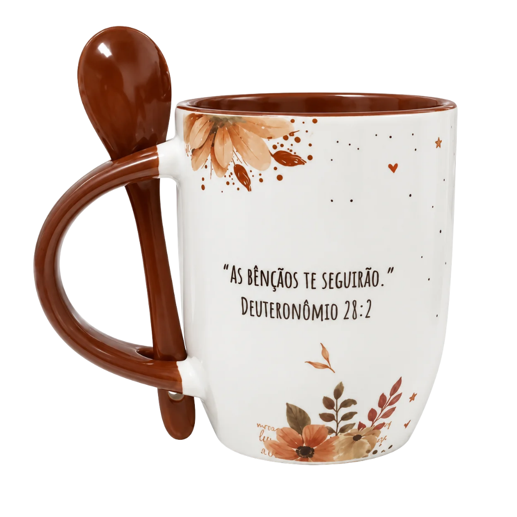 Caneca com Colher “Bênçãos e Fortaleza” - 11oz
