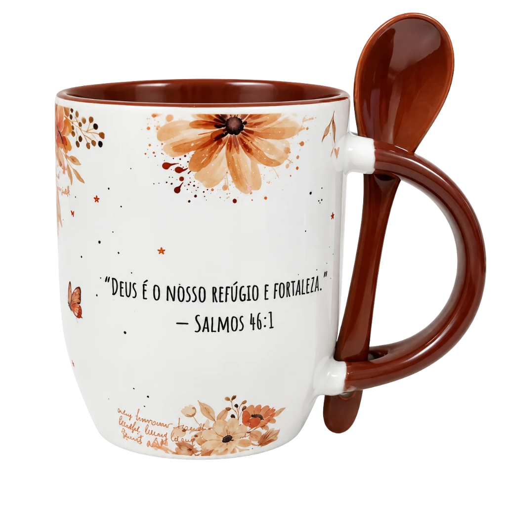 Caneca com Colher “Bênçãos e Fortaleza” - 11oz