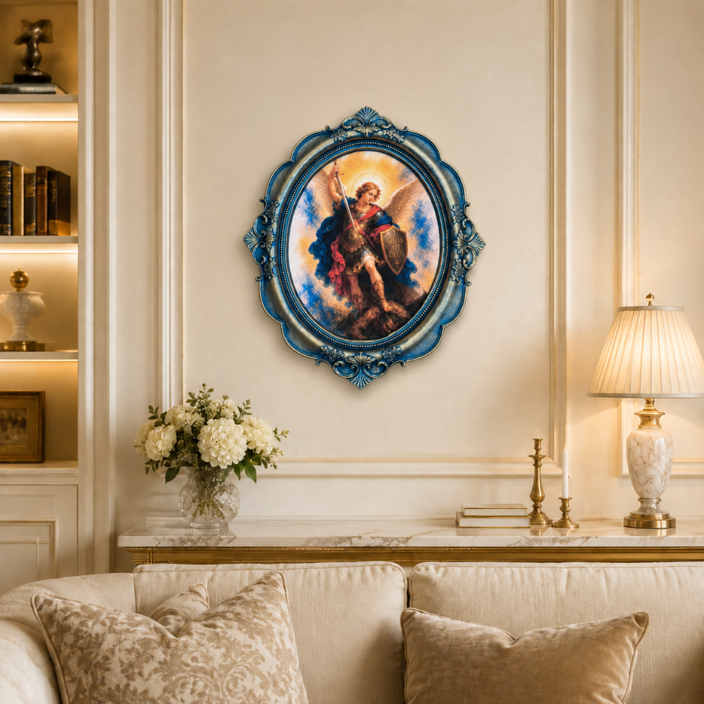 Quadro Devocional São Miguel Arcanjo com Moldura 30 x 25 cm