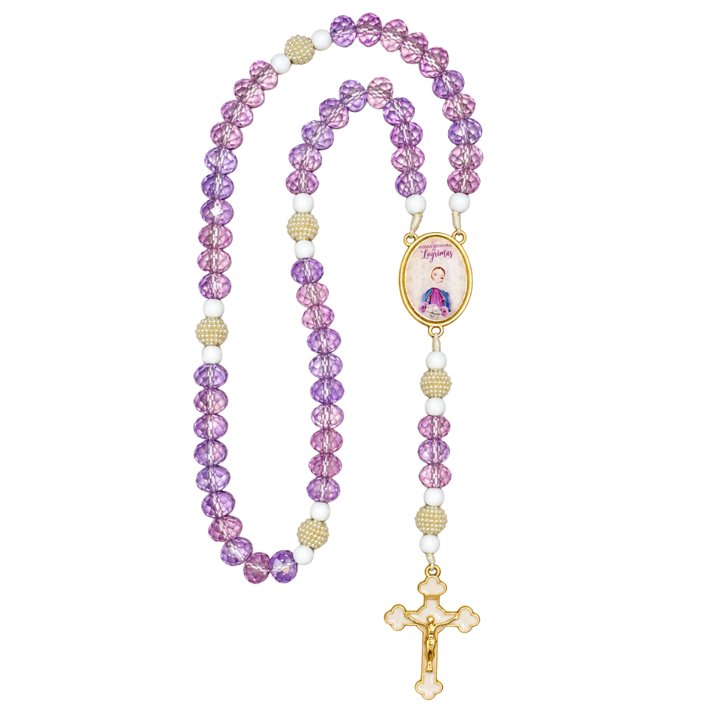 Terço Nossa Senhora das Lágrimas - Cristal Lilás