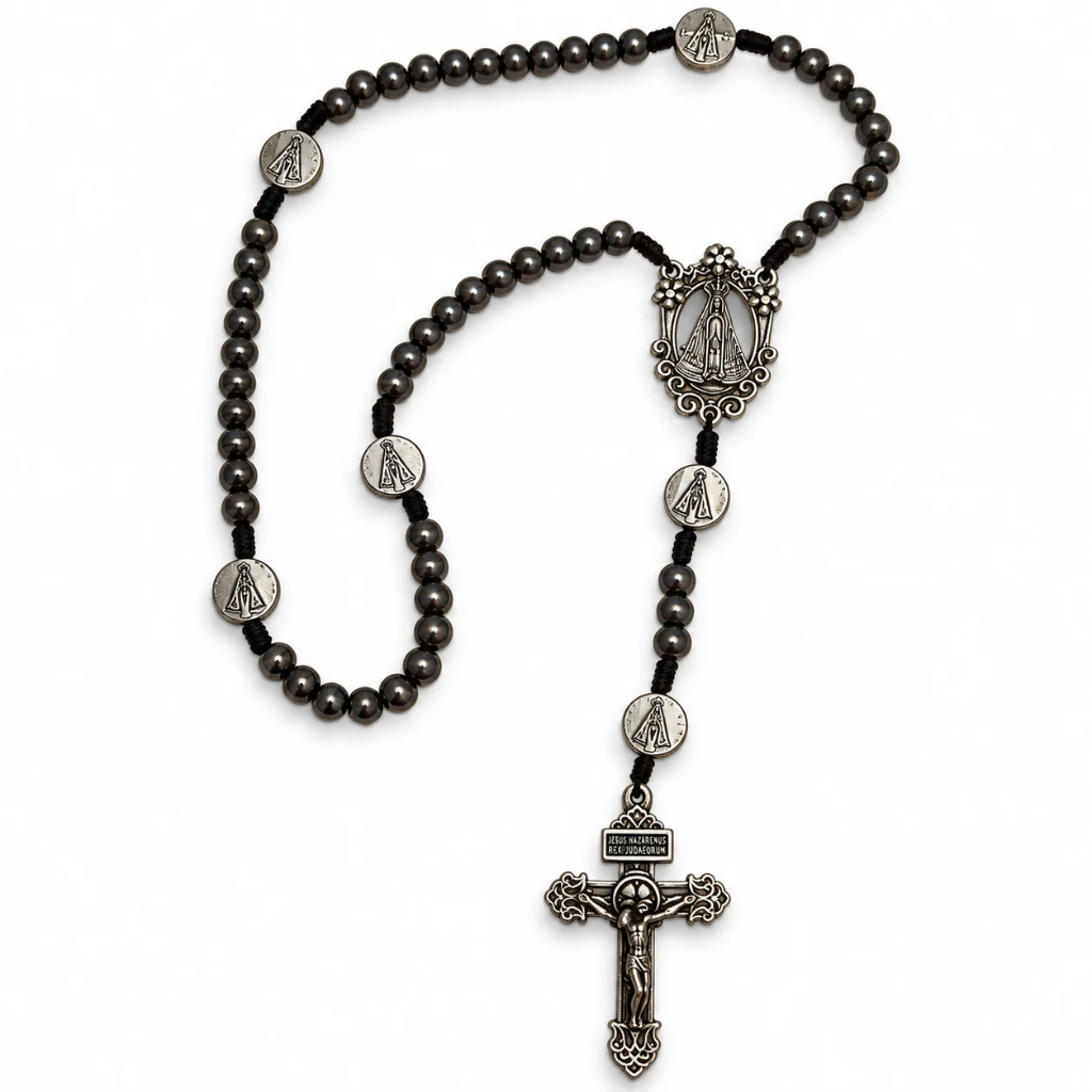 Terço de Nossa Senhora Aparecida com Contas de Hematita