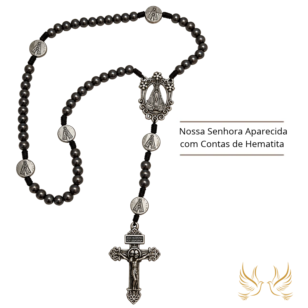 Terço de Nossa Senhora Aparecida com Contas de Hematita