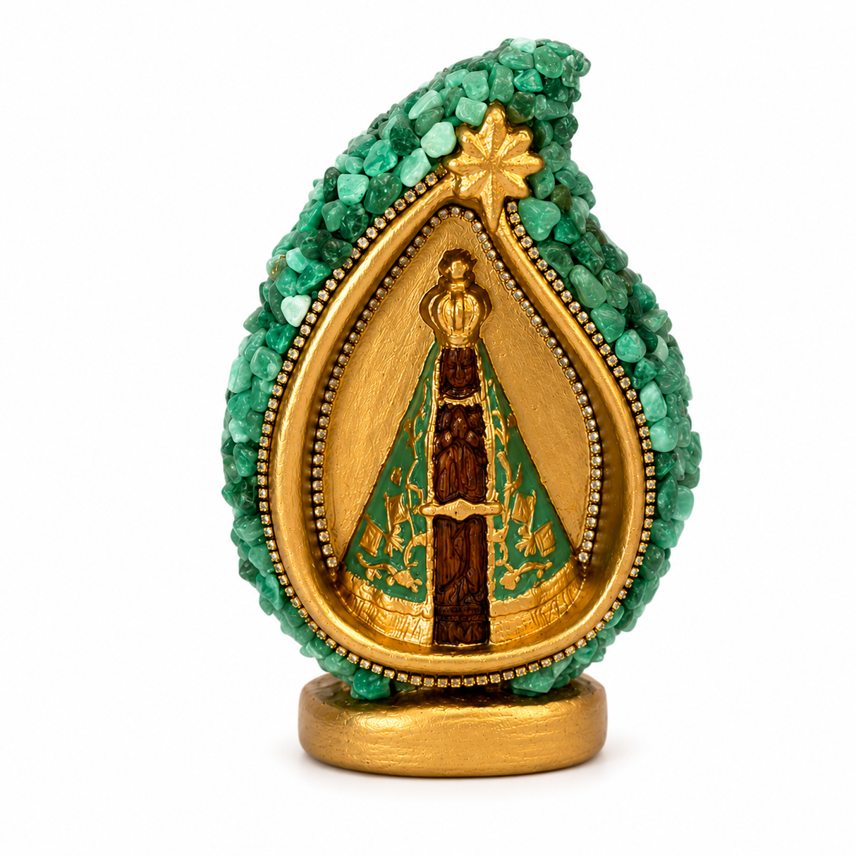 Kit Gota Nossa Senhora Aparecida Verde + Terço