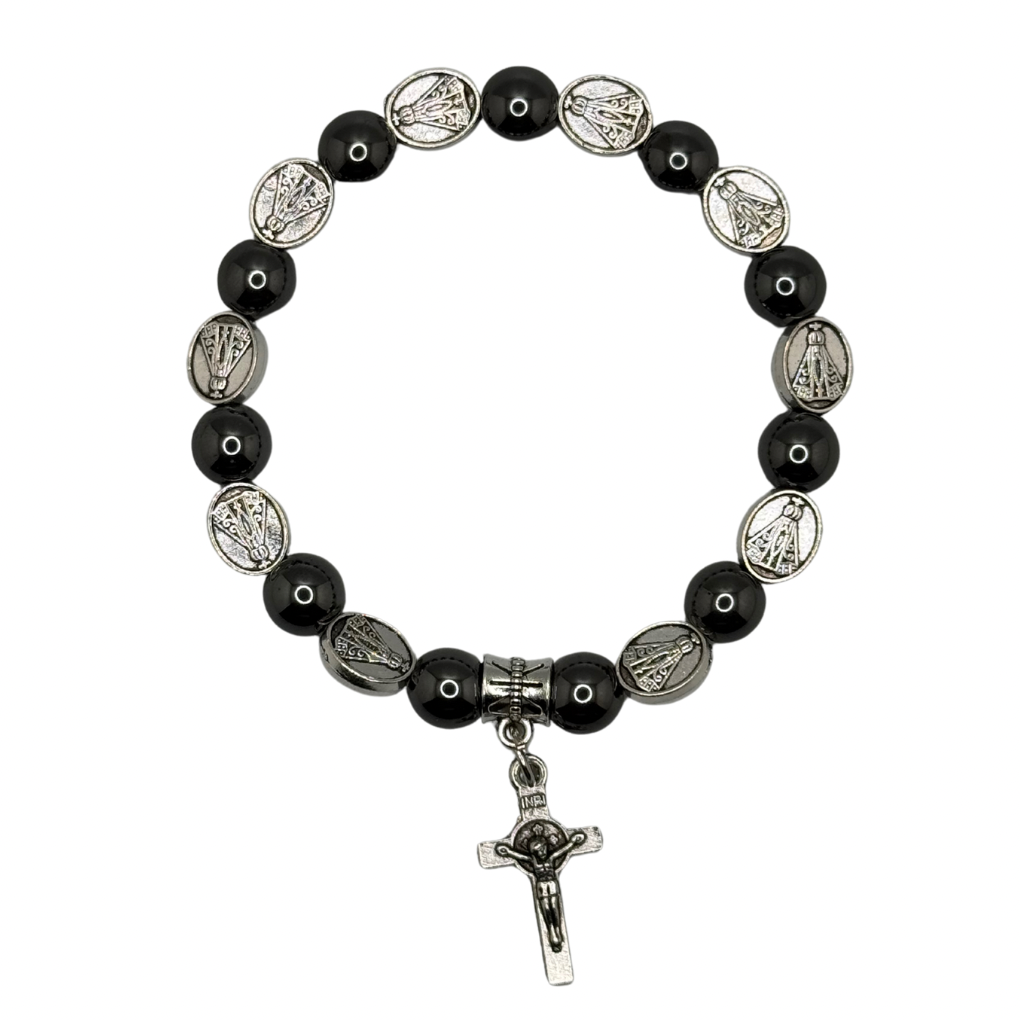 Pulseira Hematita Medalhas N. Sra Aparecida