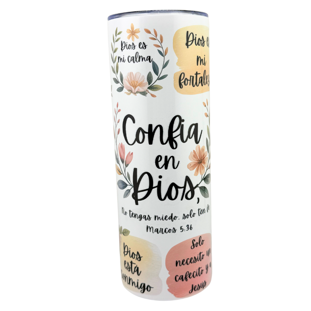 Copo Térmico “Confía en Dios” – Marcos 5:36 – Cantinho Sagrado