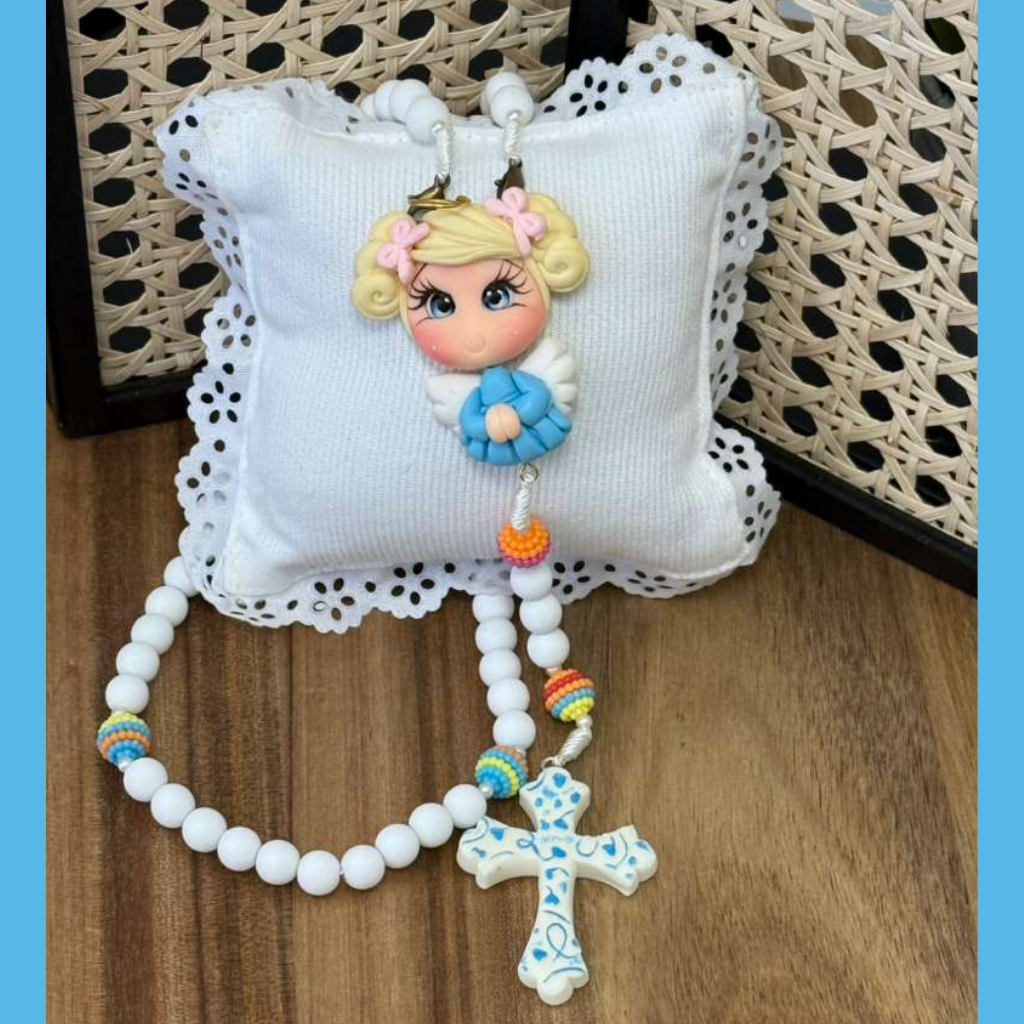 Terço Anjinha – Branco com Colorido Suave