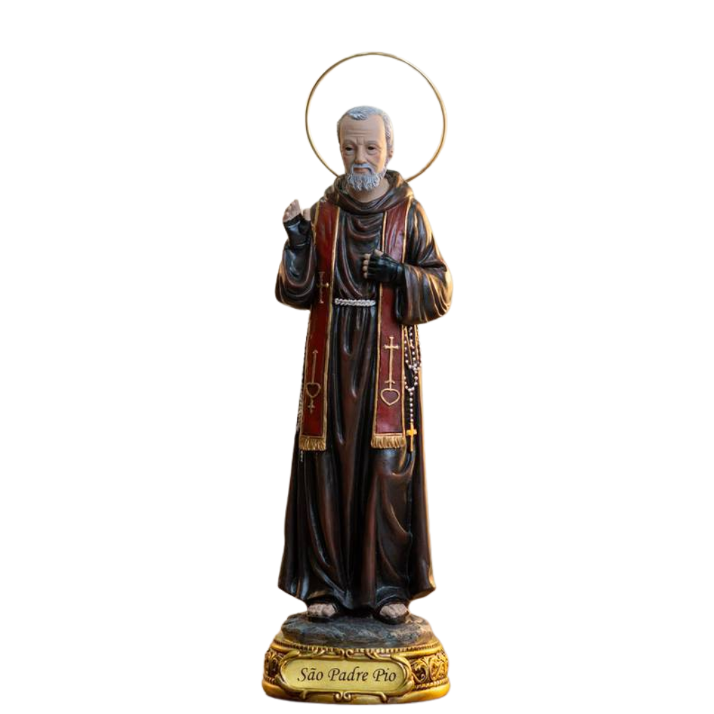São Padre Pio Estola 20cm Resina