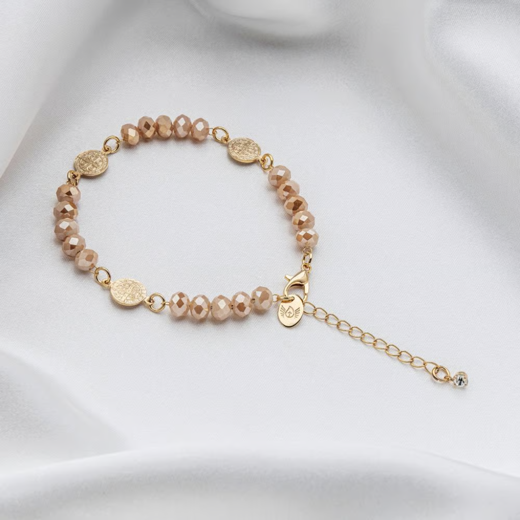 Rosary bracelet with St. Benedict medal.