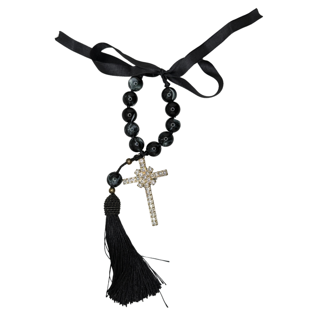 Car rosary crucifix with rhinestones