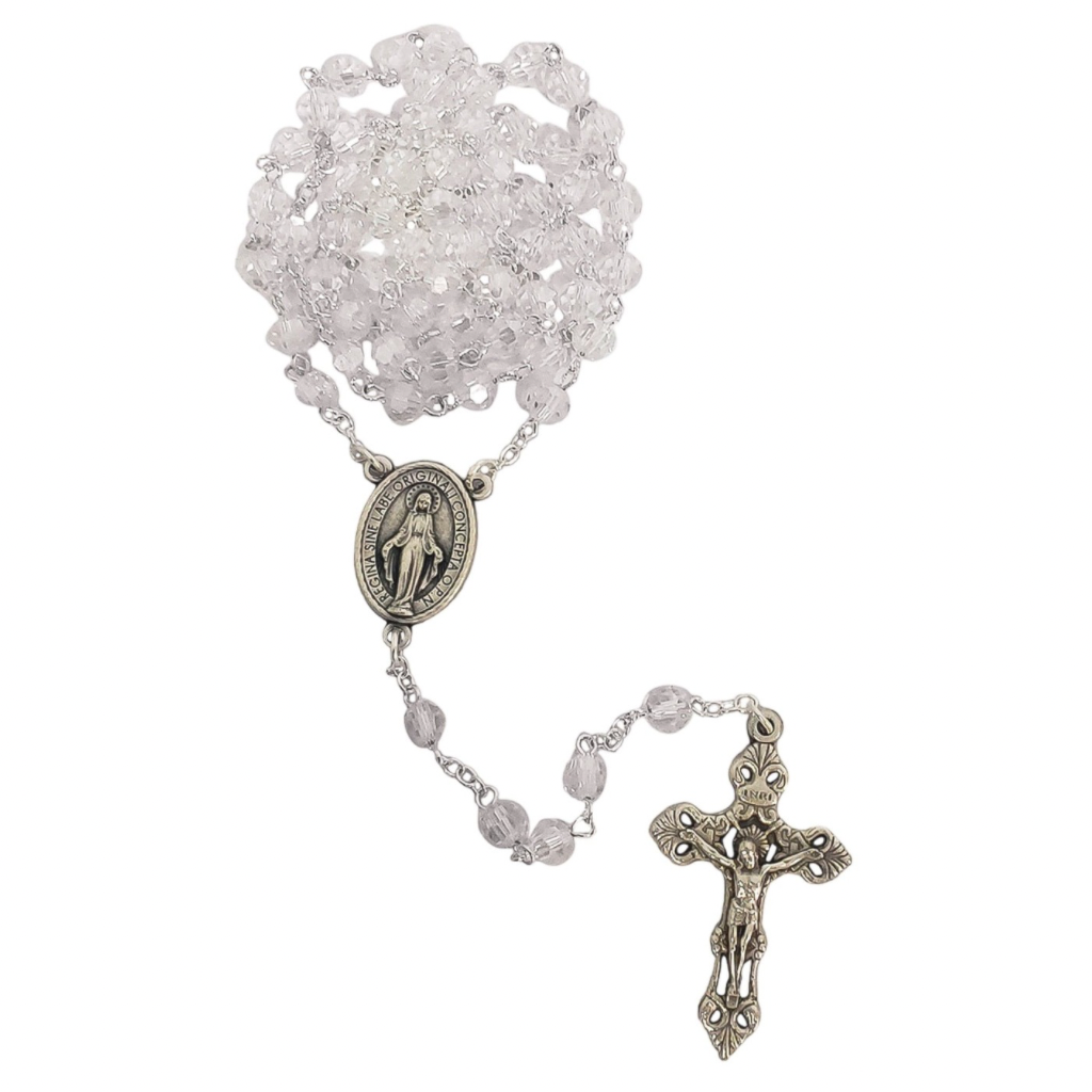 Crystal Rosary Transparent Miraculous Medal
