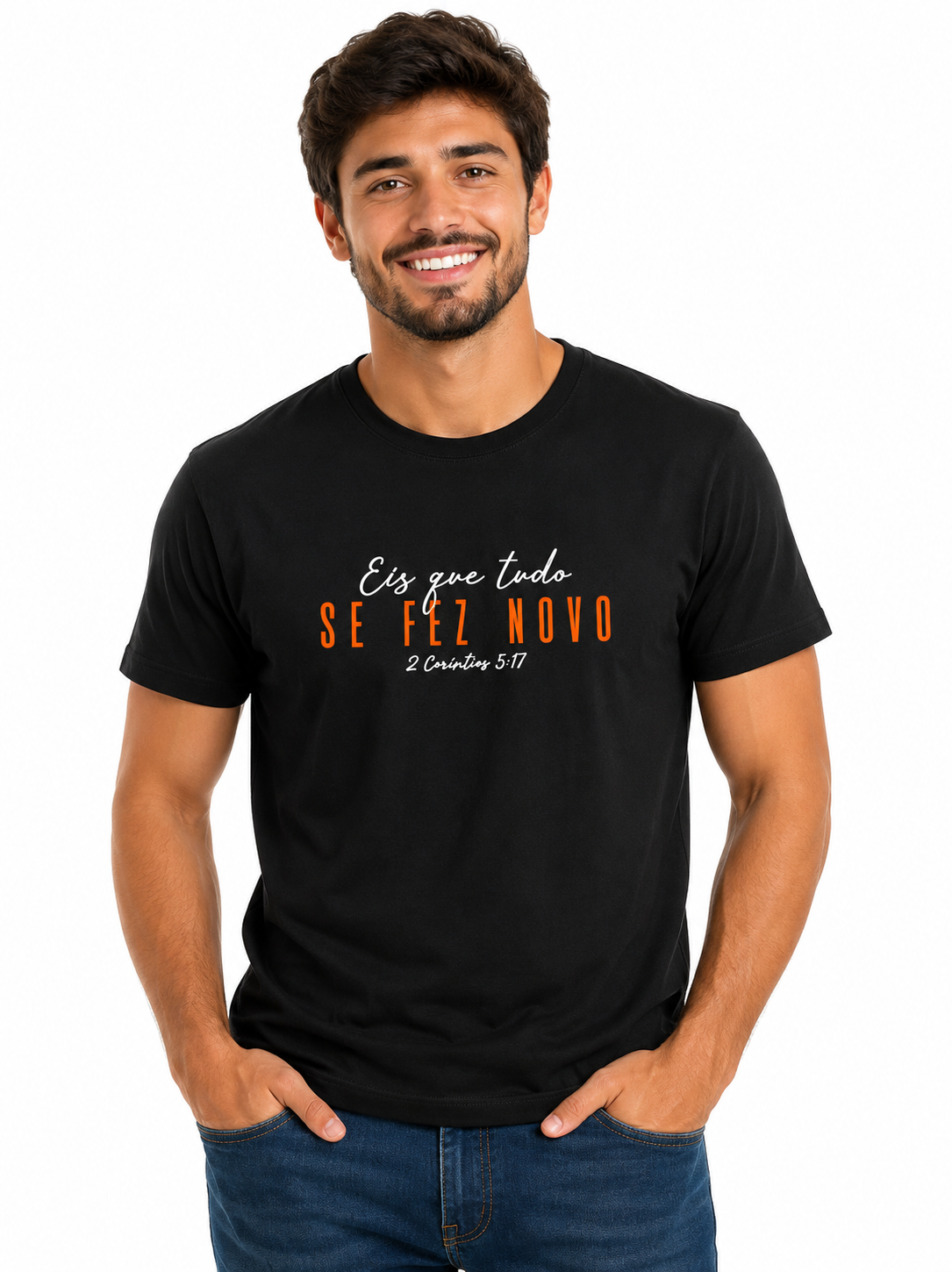 T-Shirt Masculina Eis Que Tudo Se Fez Novo - Preto
