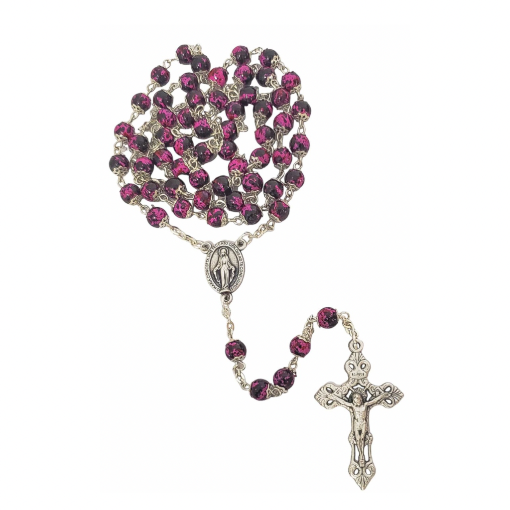 Pink Marbled Rosary with Tulips