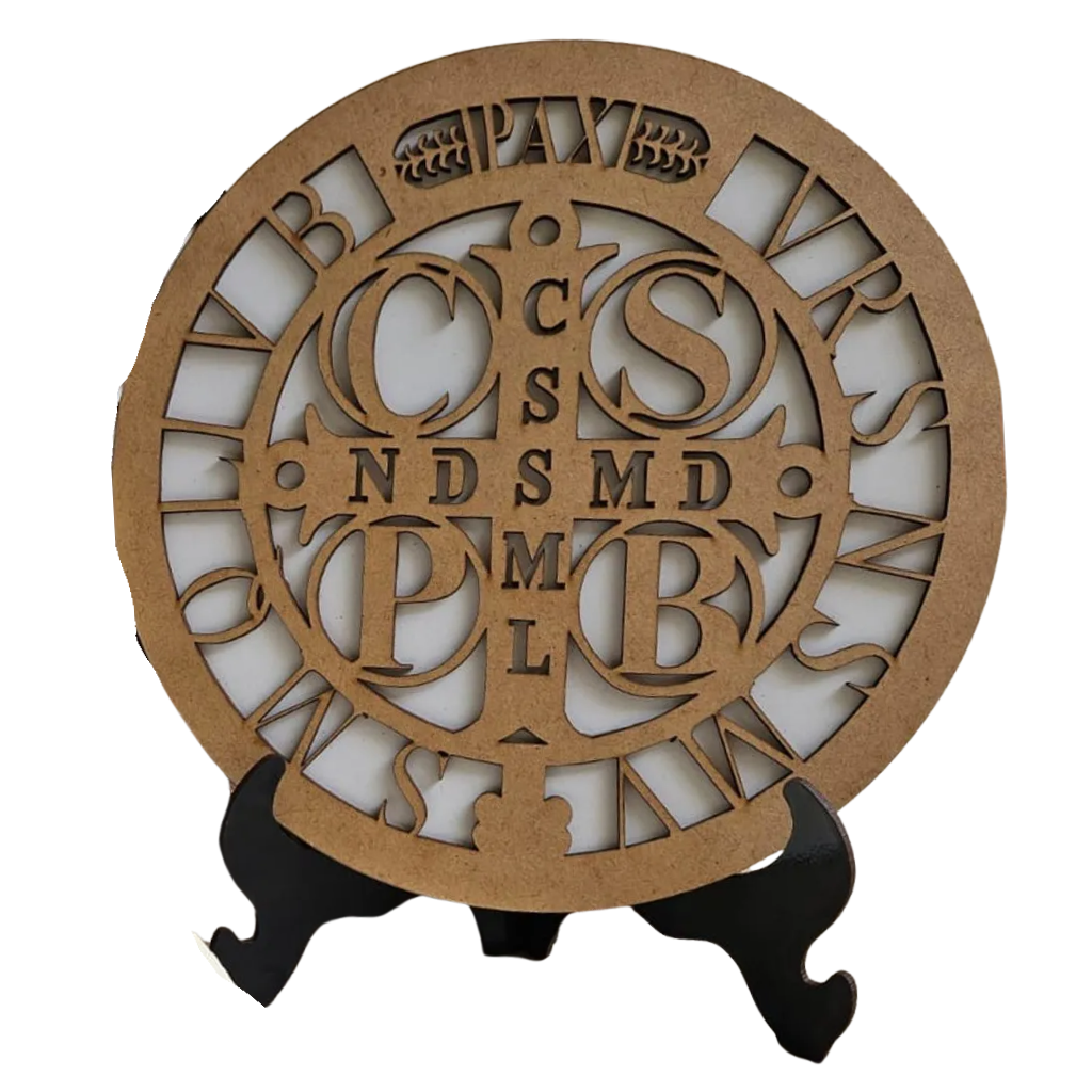 Saint Benedict medallion in natural MDF.