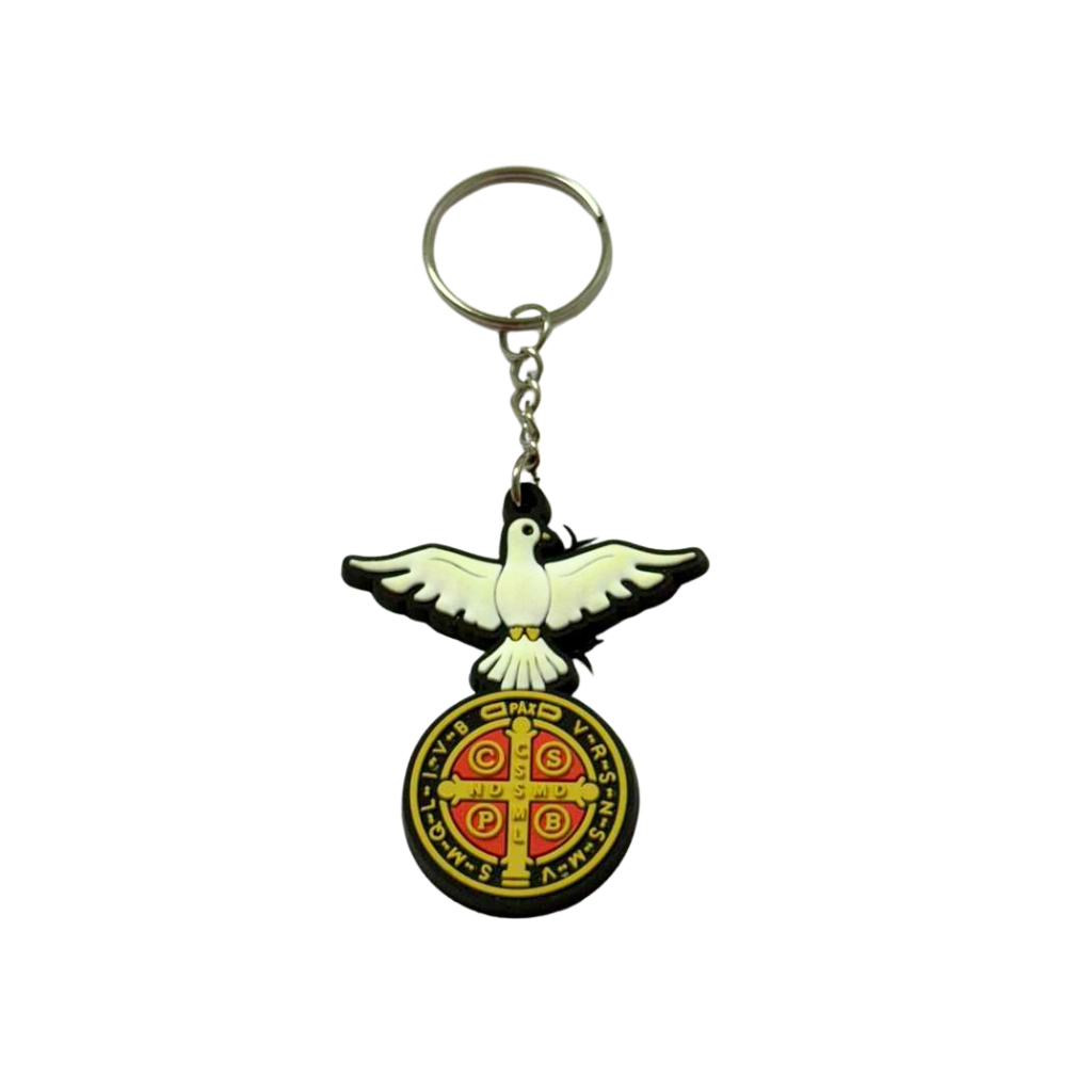 Chaveiro De Borracha - Medalha de Sao Bento Com Espirito Santo