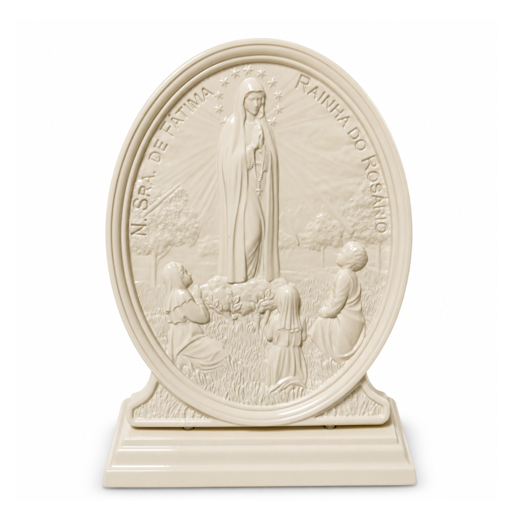 Adorno De Nossa Senhora De Fatima Em Metal Marfim